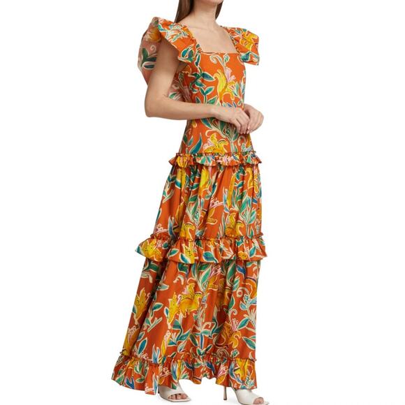 LA DOUBLEJ Scarlett Floral Tiered Maxi Dress Lily Orange Floral Sz XL {KK21} - Picture 5 of 14